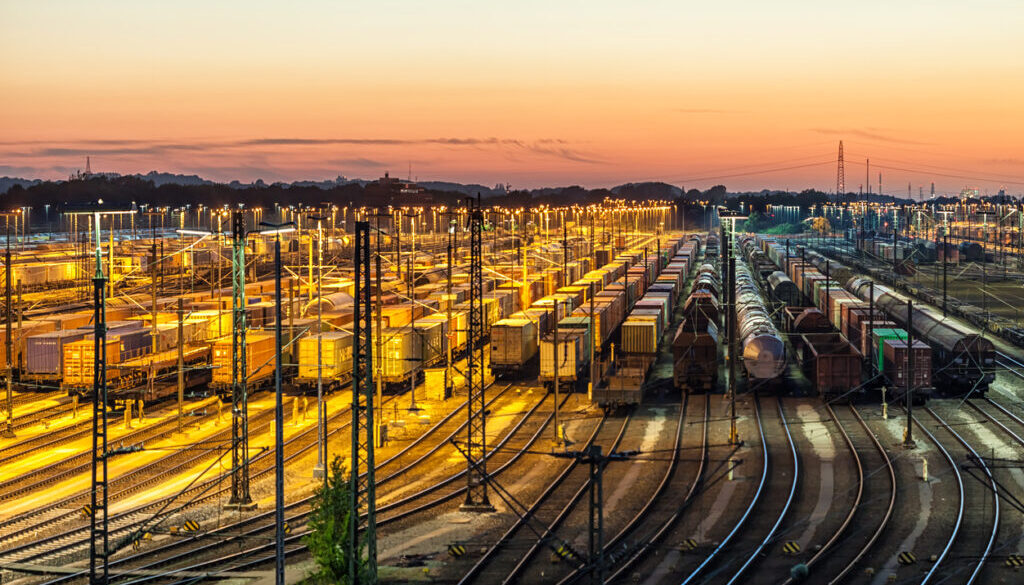 Freight depot at sunset
